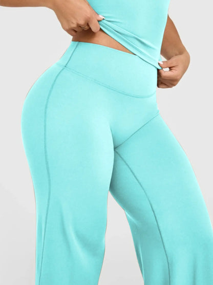 Women's Sportswear Set: Long Sleeve Round Neck Top and Wide Leg Pants for Comfortable Yoga and Active Wear