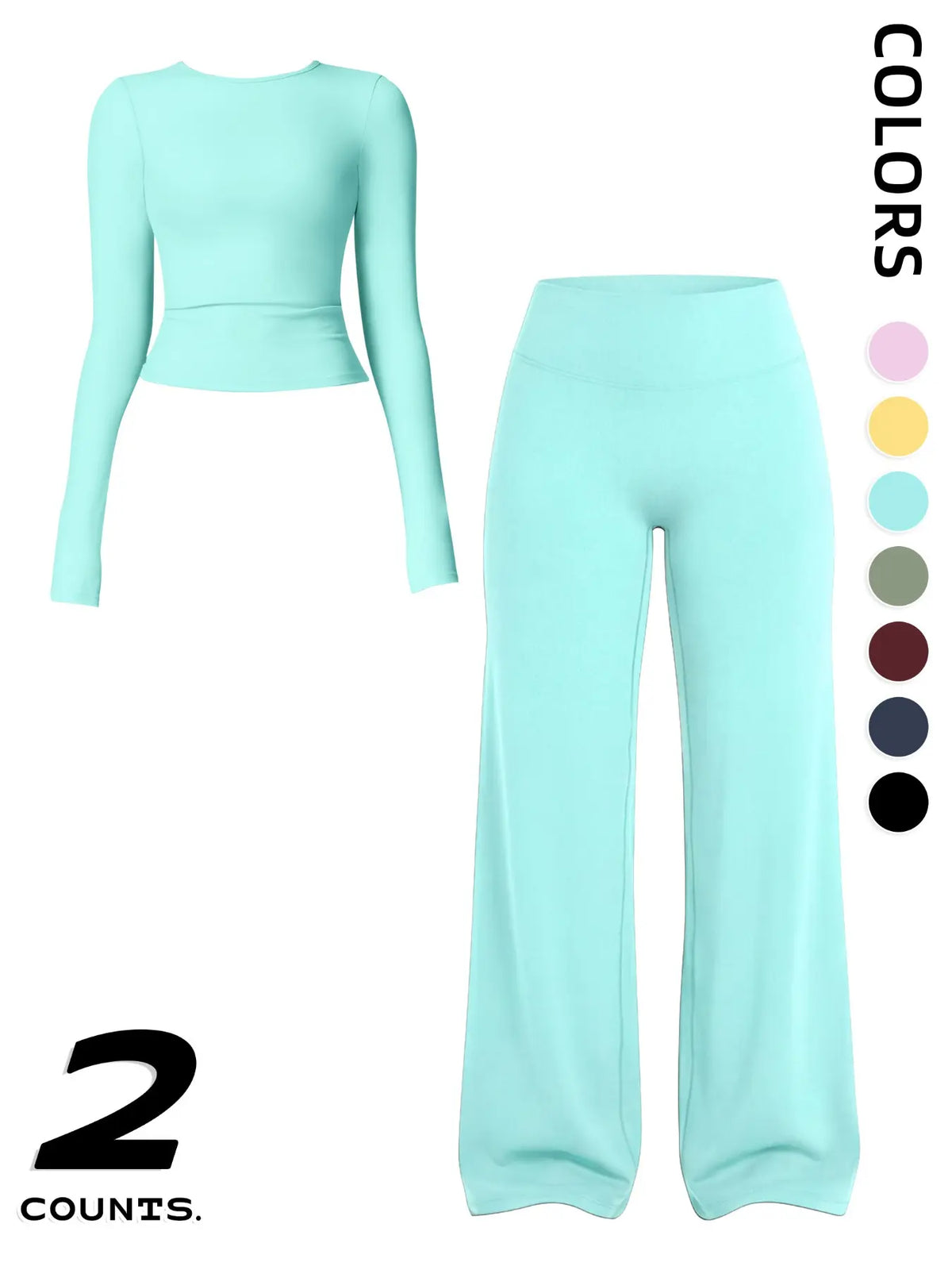 Women's Sportswear Set: Long Sleeve Round Neck Top and Wide Leg Pants for Comfortable Yoga and Active Wear