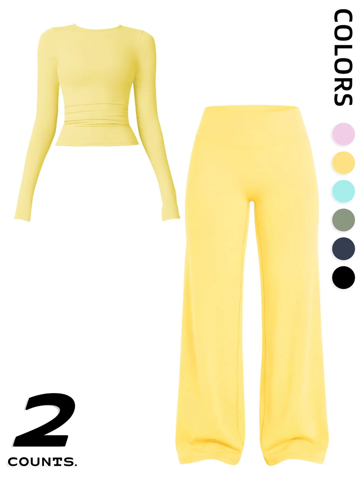 Women's Sportswear Set: Long Sleeve Round Neck Top and Wide Leg Pants for Comfortable Yoga and Active Wear