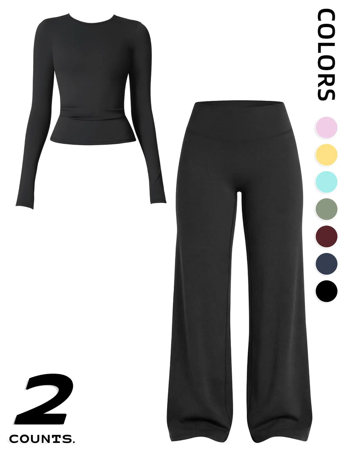 Women's Sportswear Set: Long Sleeve Round Neck Top and Wide Leg Pants for Comfortable Yoga and Active Wear