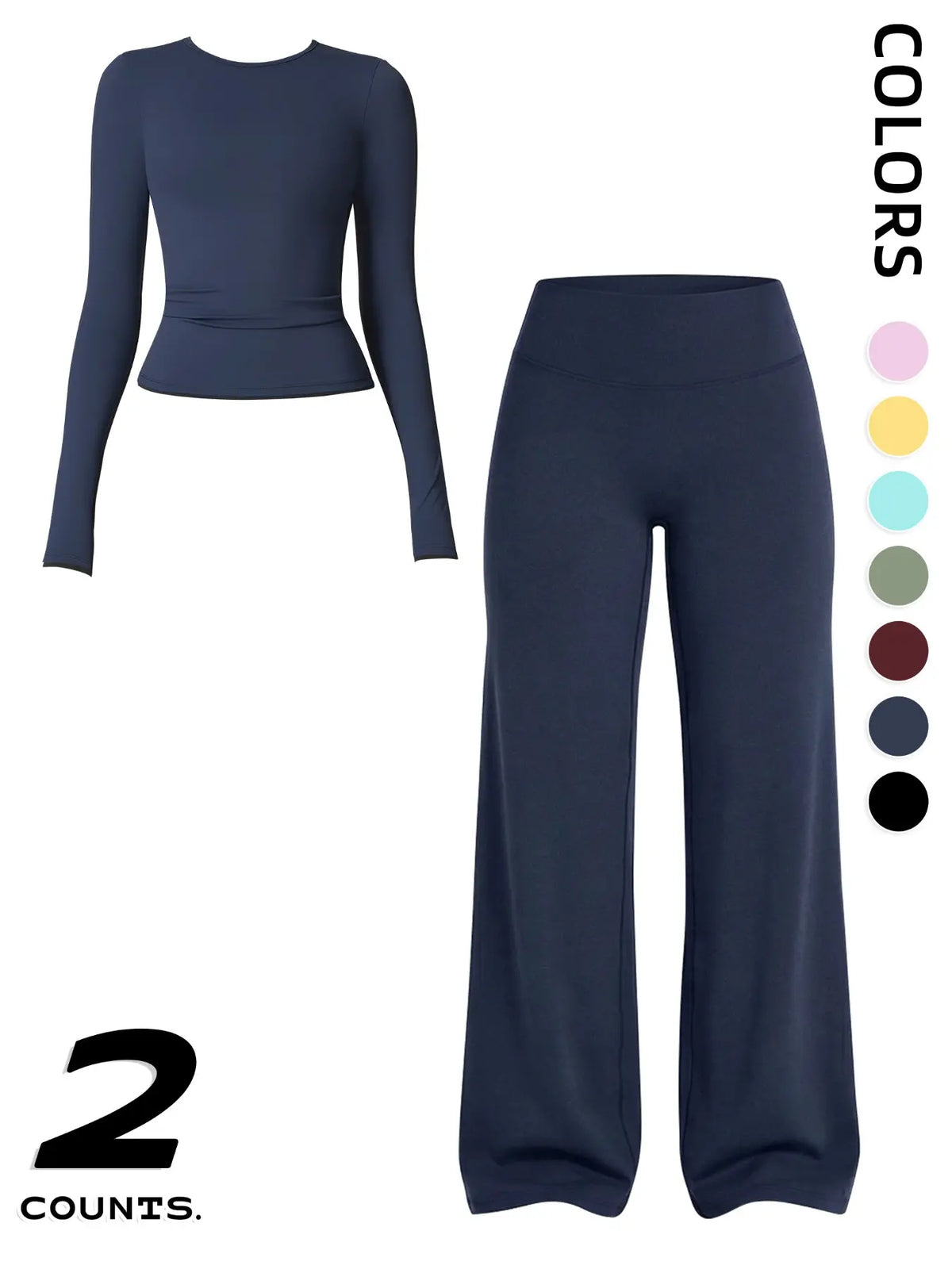 Women's Sportswear Set: Long Sleeve Round Neck Top and Wide Leg Pants for Comfortable Yoga and Active Wear